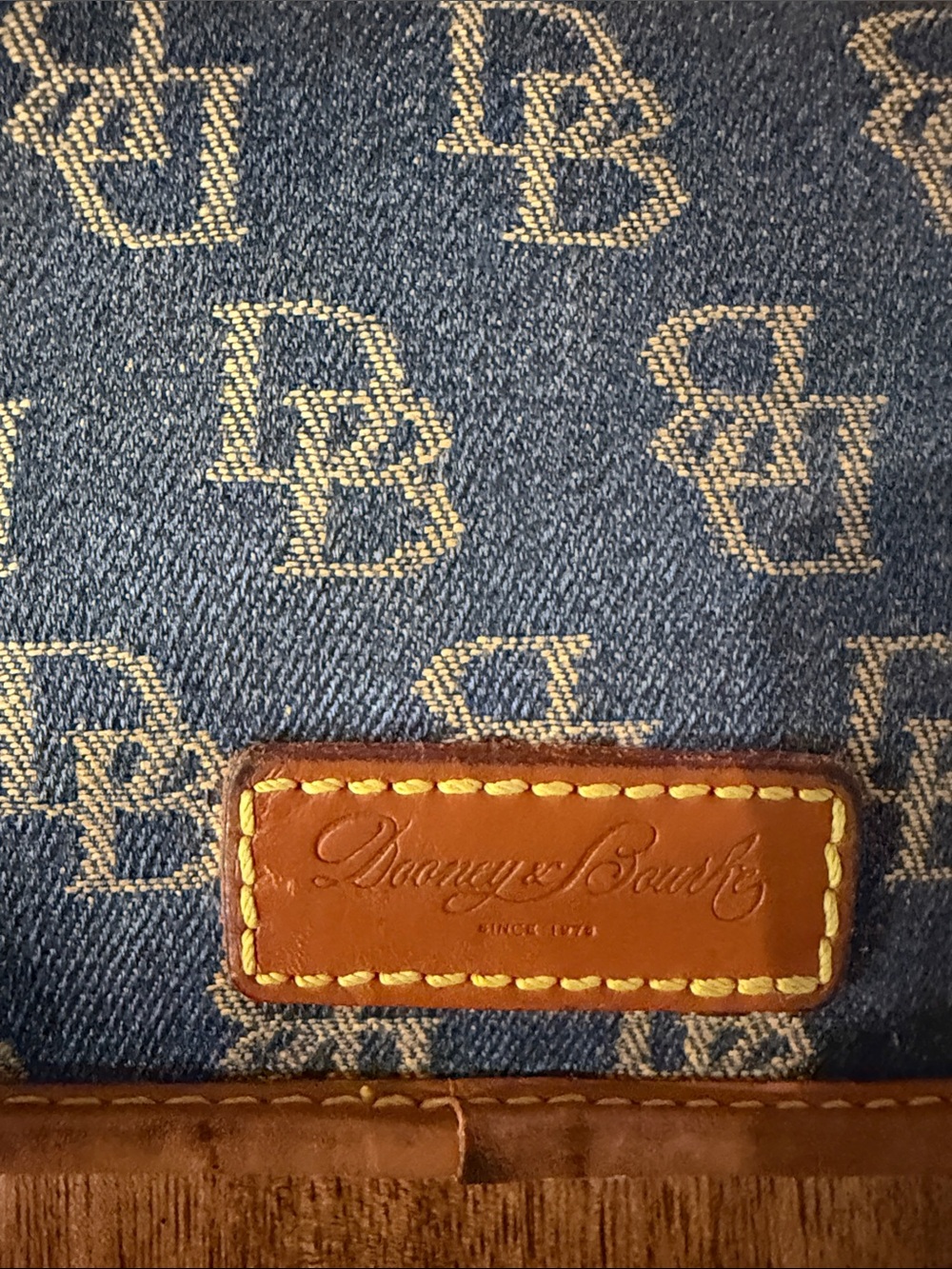 Dooney & Bourke Blue Denim Monogram Wristlet with Brown Trim - Picture 7 of 9